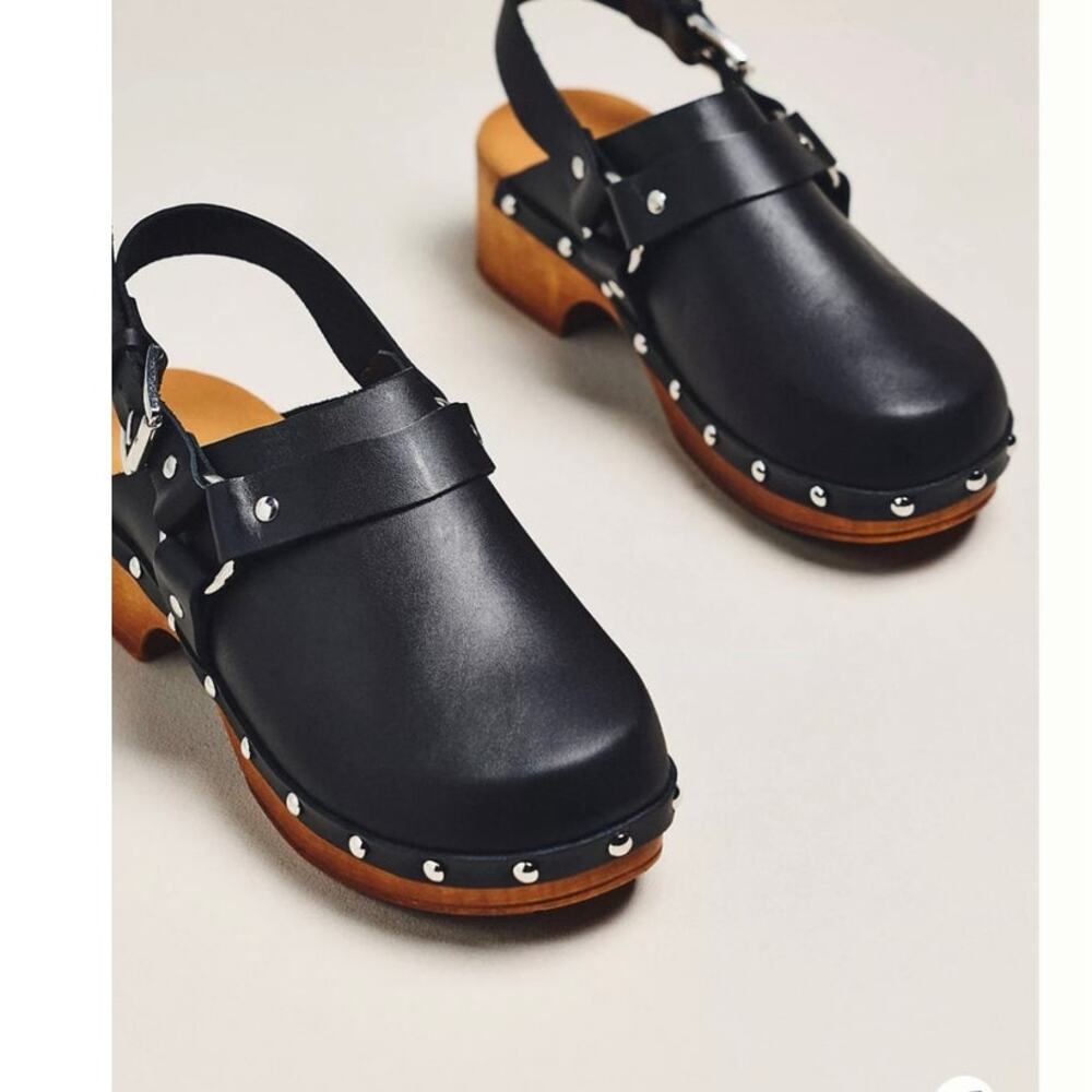 NIB Anthropologie Studded Slingback Moto Clogs EU 38